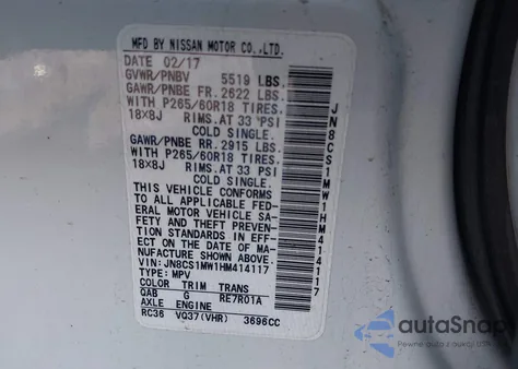 2017 Infiniti Qx70 z USA, uszkodzony, nr VIN JN8CS1MW1HM414117